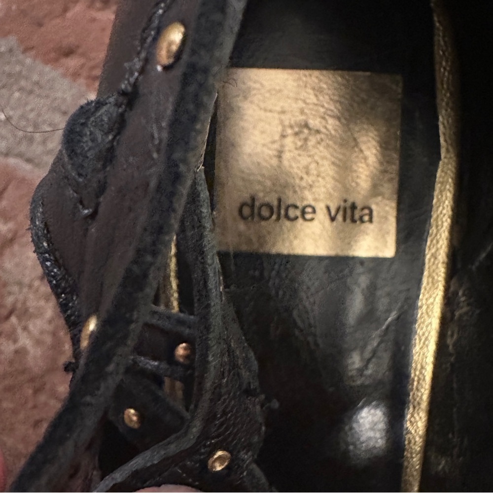 Dolce Vita Black Lace-Up Boots with Gold Accents - Picture 10 of 13
